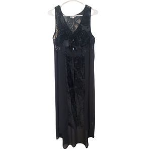 Coco + Jameson Long Black Floral Velvet Sleeveless Cardigan Size L